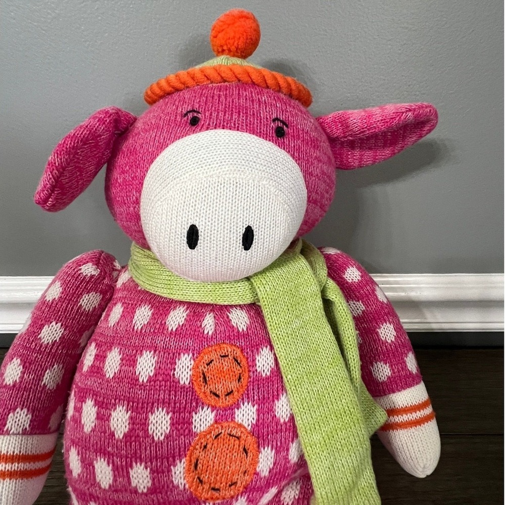 Midwest-CBK Pink Polka Dot Pig Knit Plush Sock Monkey Style Scarf Hat Toy 2010